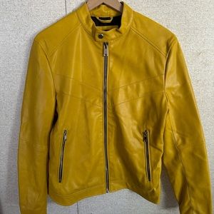 Men’s yellow moto jacket.